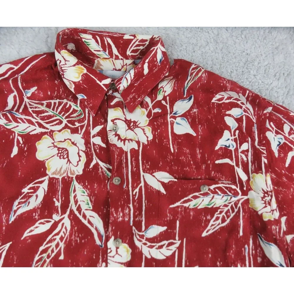 Mens Half Moon Bay Hawaiian Shirt Size M Rayon Short Sleeve Button Red‎ Floral